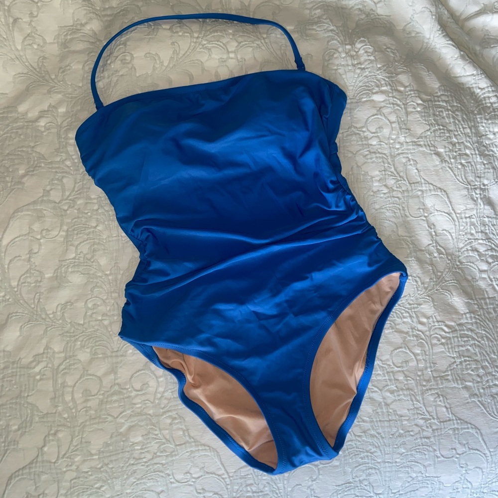 J.Crew beautiful blue strapless swim suit sz S